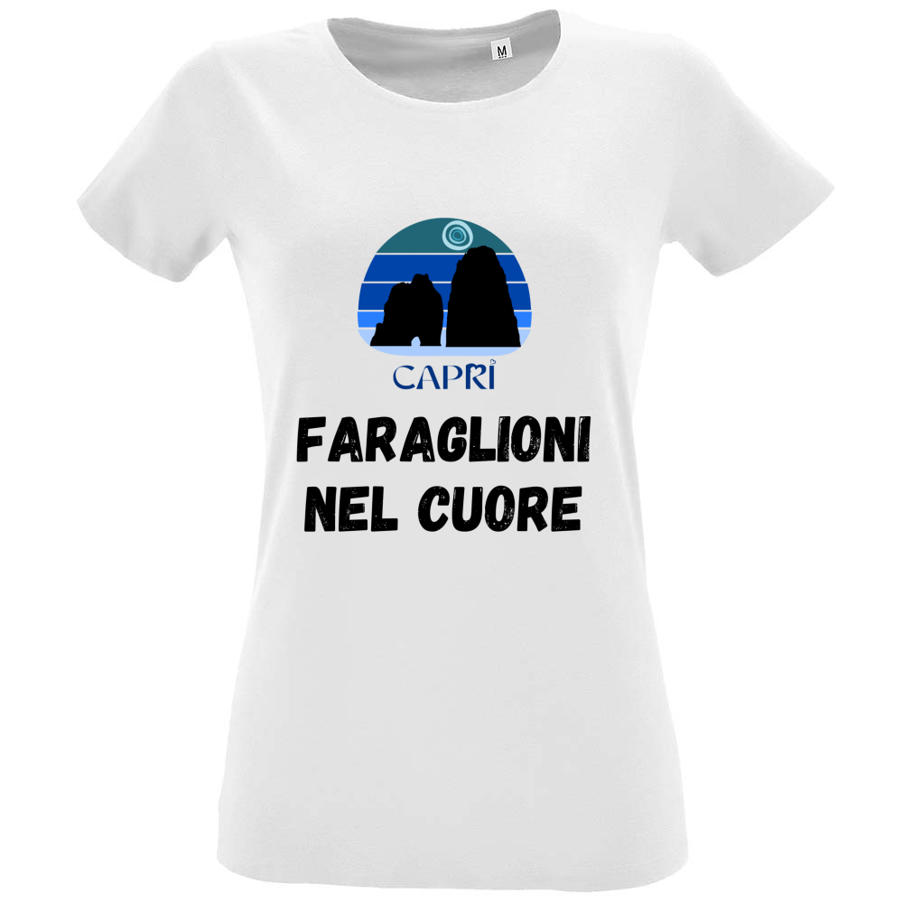 T-Shirt Women Fit FARAGLIONI DI CAPRI NEL CUORE SCRITTA NERA