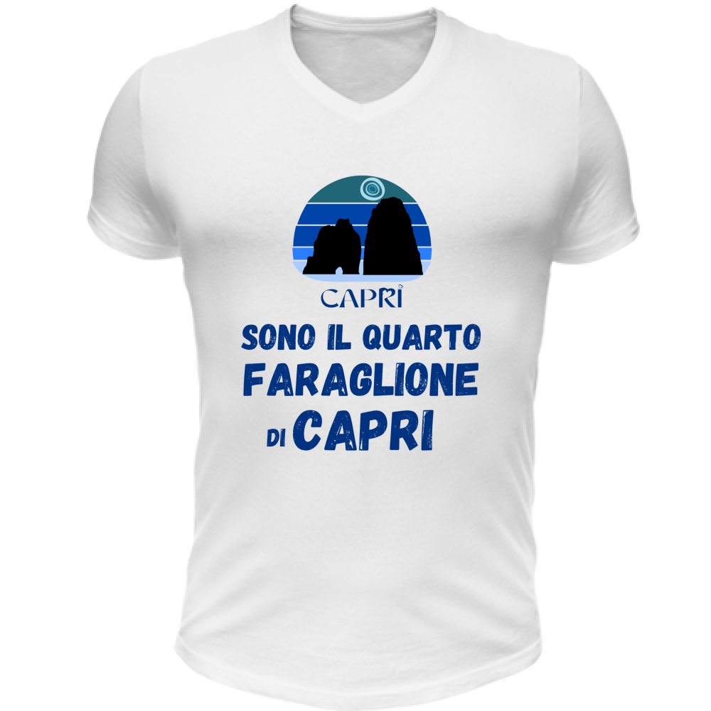 T-Shirt Unisex Scollo V SONO IL QUARTO FARAGLIONE DI CAPRI SCRITTA BLUE