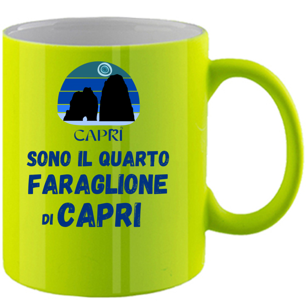 Fluo Mug I AM THE FOURTH FARAGLIONE OF CAPRI BLUE WRITING