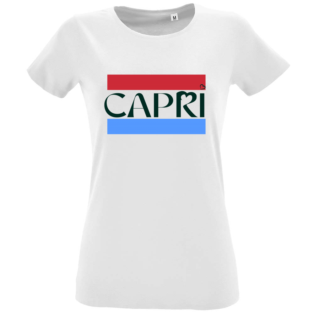 T-Shirt Women Fit CAPRI FASCIA ROSSO BLUE SCRITTA NERA