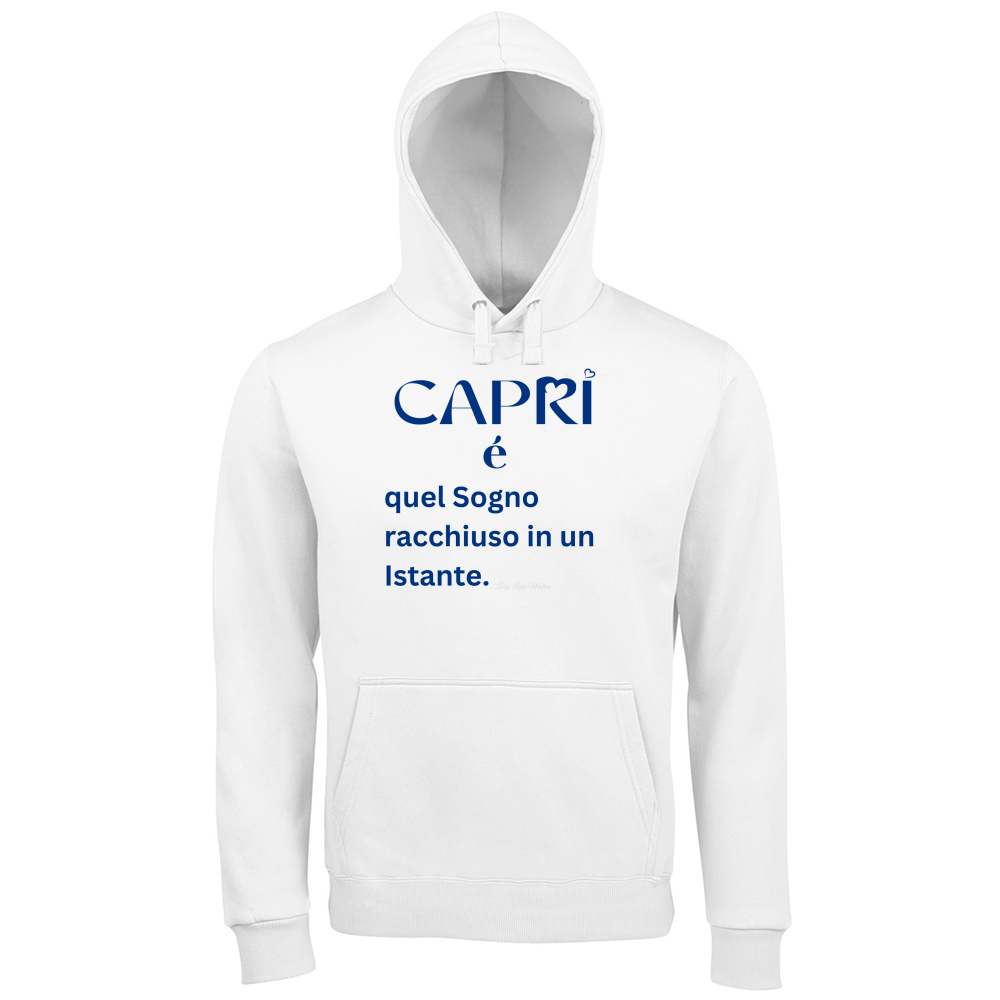 Hoodie Premium Men Capri Sogno racchiuso in un istante scritta Blue