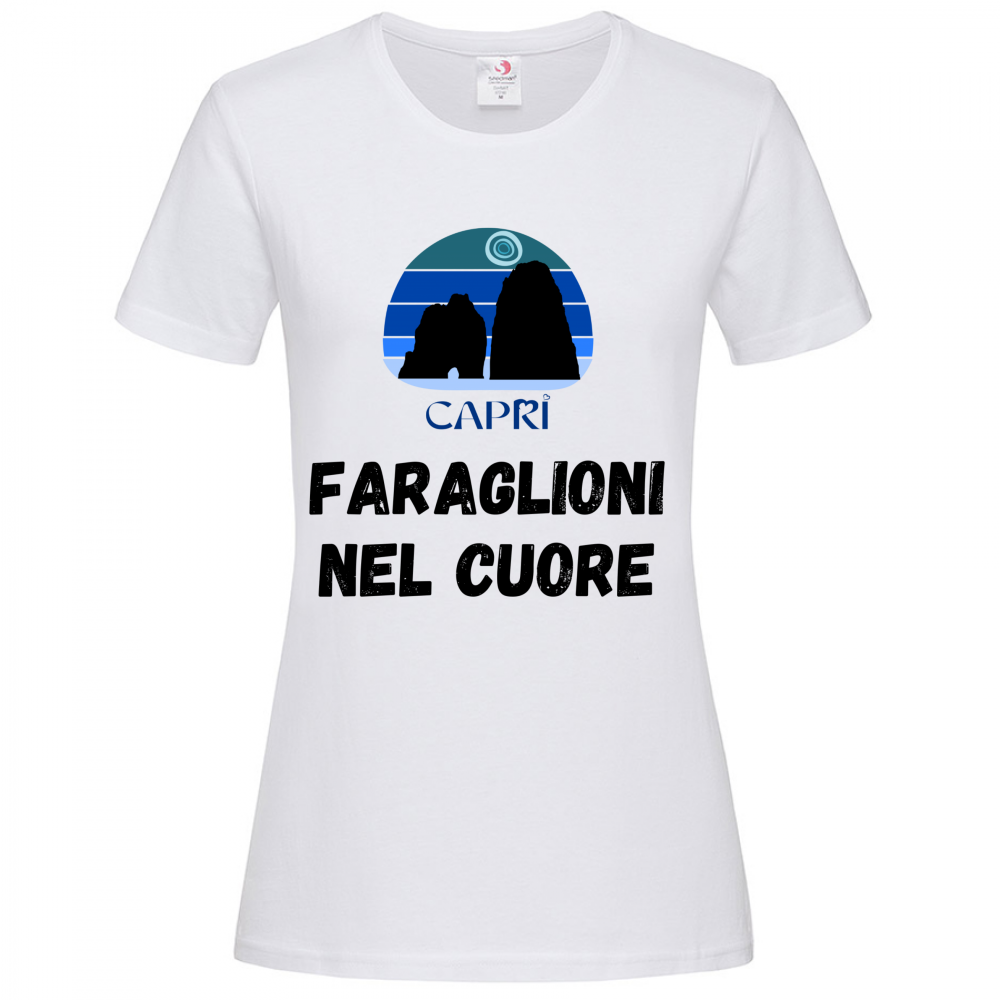 T-Shirt Women Premium FARAGLIONI DI CAPRI NEL CUORE SCRITTA NERA