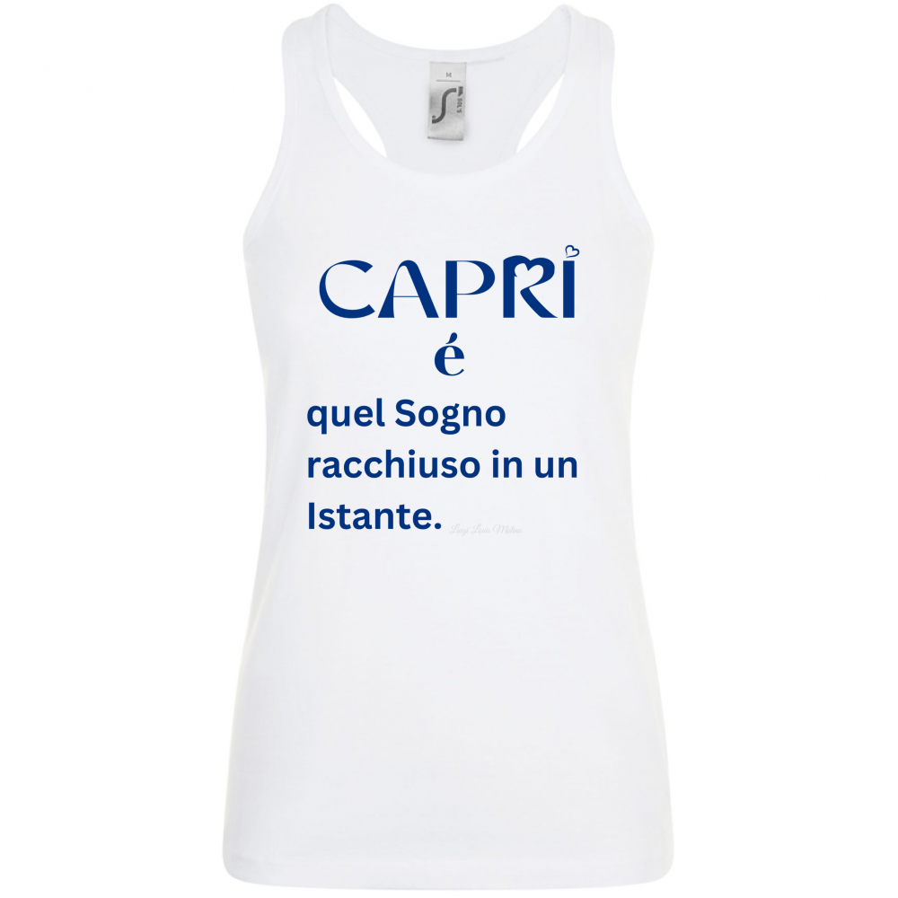 Canotta Donna Capri Sogno racchiuso in un istante scritta Blue
