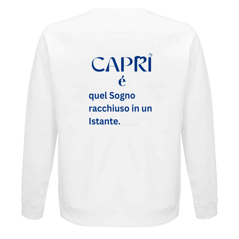 Felpa Unisex Organica Capri Sogno racchiuso in un istante scritta Blue