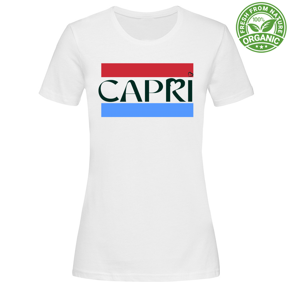T-Shirt Woman Organic CAPRI FASCIA ROSSO BLUE SCRITTA NERA