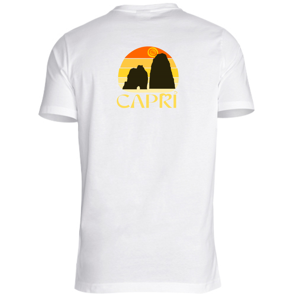 T-Shirt Unisex Large CAPRI TRAMONTO VINTAGE SCRITTA GIALLO