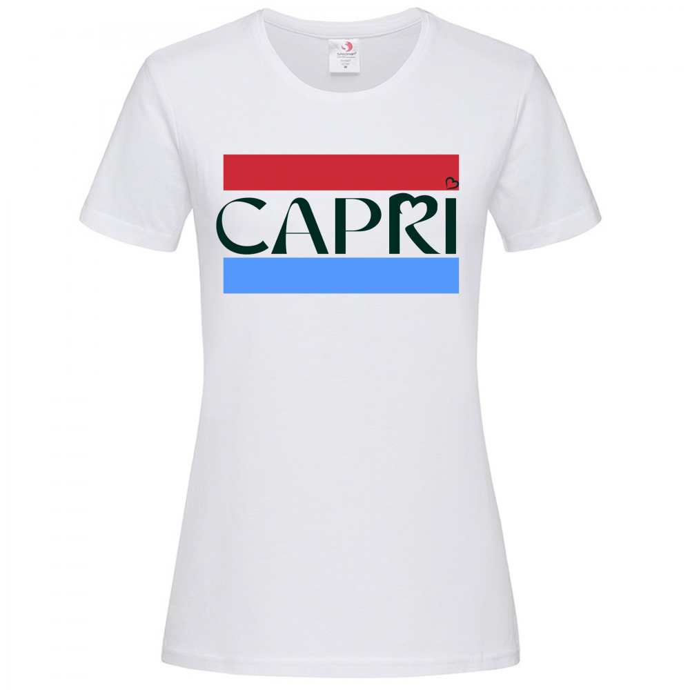 T-Shirt Women Premium CAPRI FASCIA ROSSO BLUE SCRITTA NERA