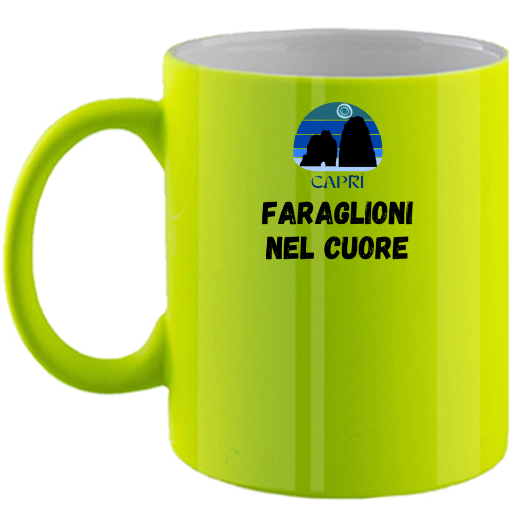 Fluo Mug FARAGLIONI DI CAPRI IN THE HEART BLACK WRITING