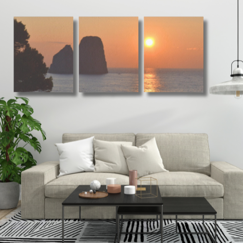 Canvas 3 Pannelli Telaio Capri Faraglioni incantati