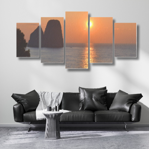 Canvas 5 Pannelli Telaio Capri Faraglioni incantati