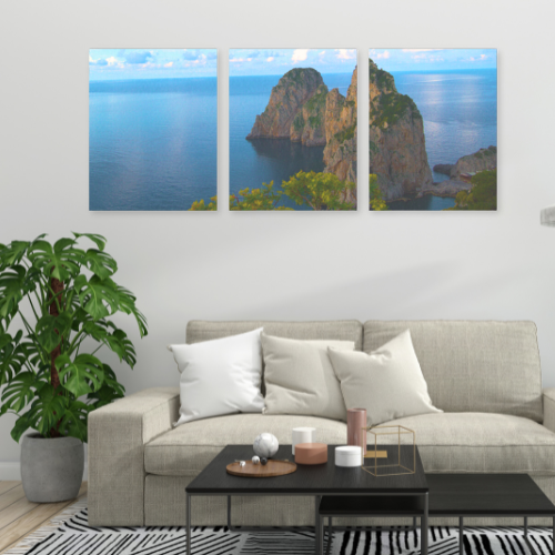 Canvas 3 Pannelli Telaio Capri Blu Incanto