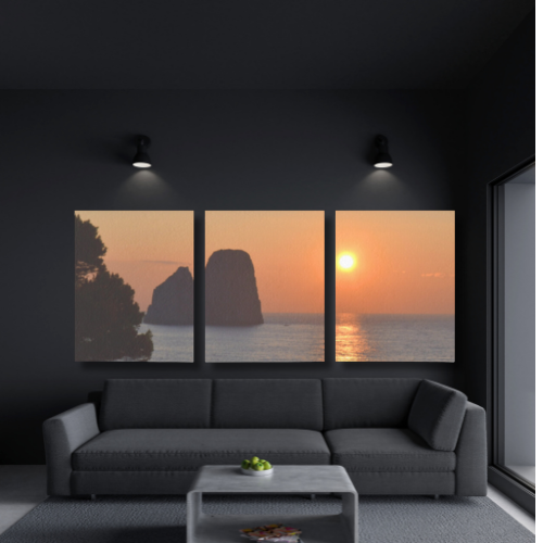 Canvas 3 Pannelli Telaio Capri Faraglioni incantati