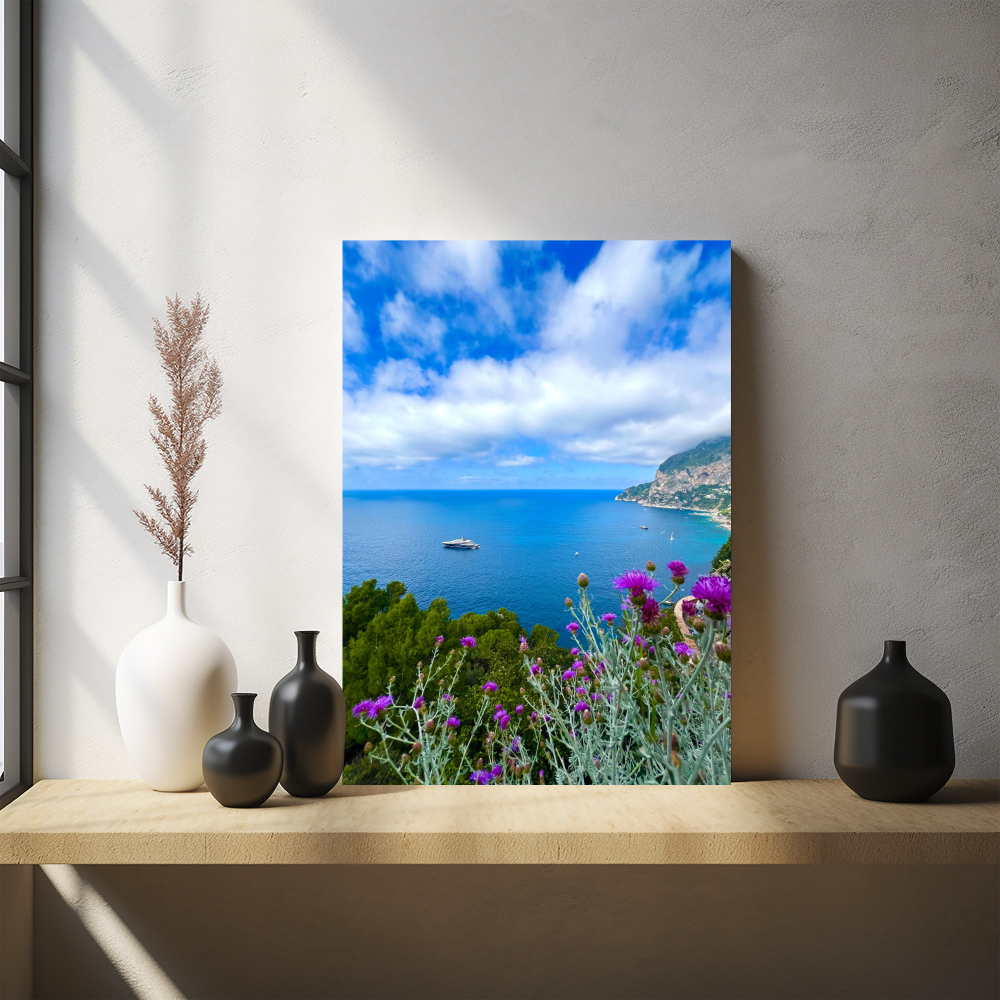 Canvas Belvedere di Punta Tragara in Spring with Sea and Flowers Capri