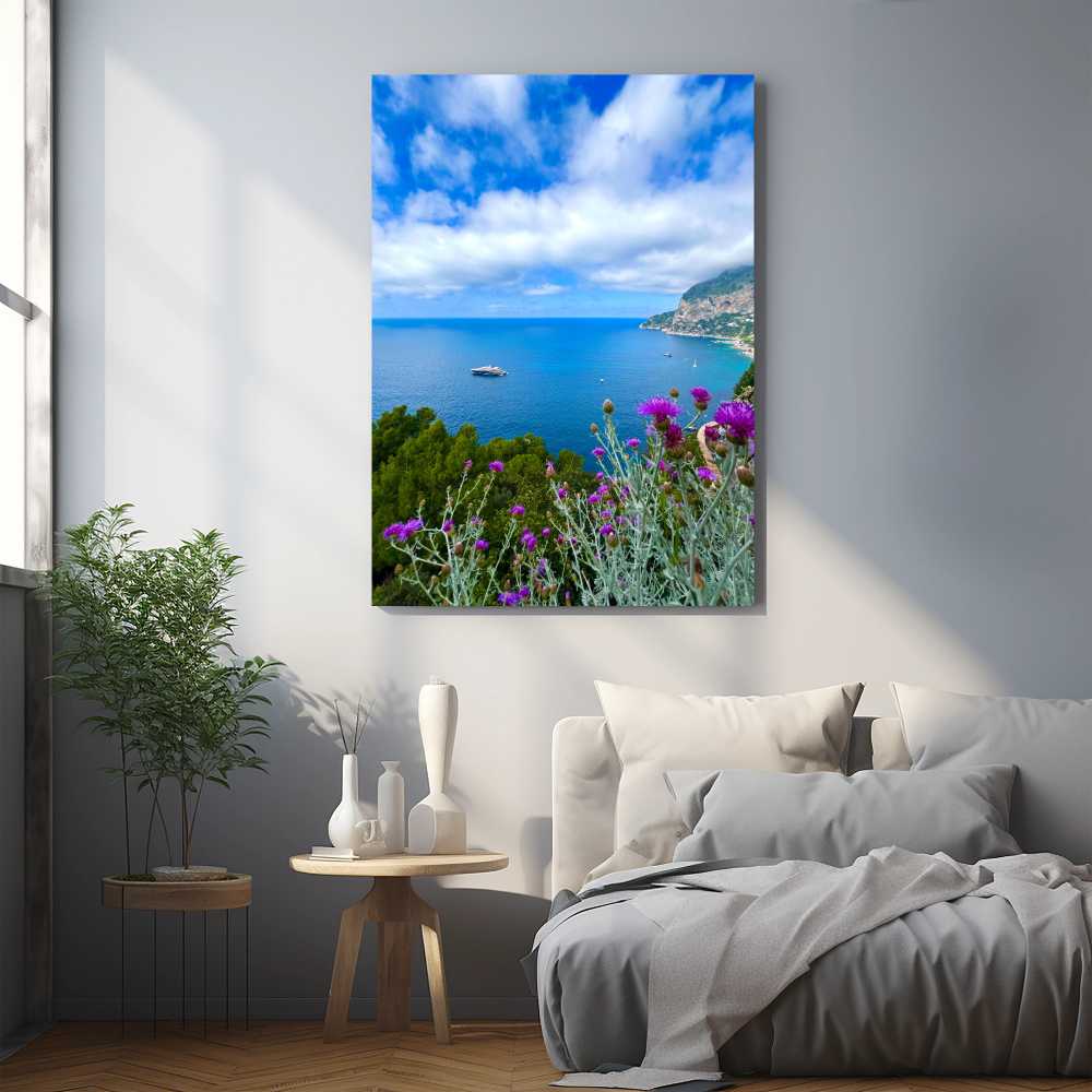 Canvas Belvedere di Punta Tragara in Spring with Sea and Flowers Capri