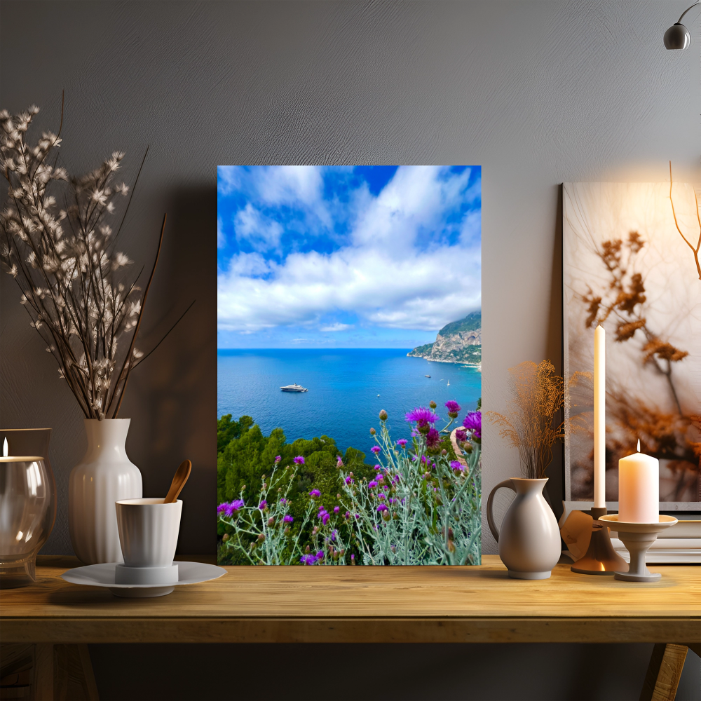 Canvas Belvedere di Punta Tragara in Spring with Sea and Flowers Capri