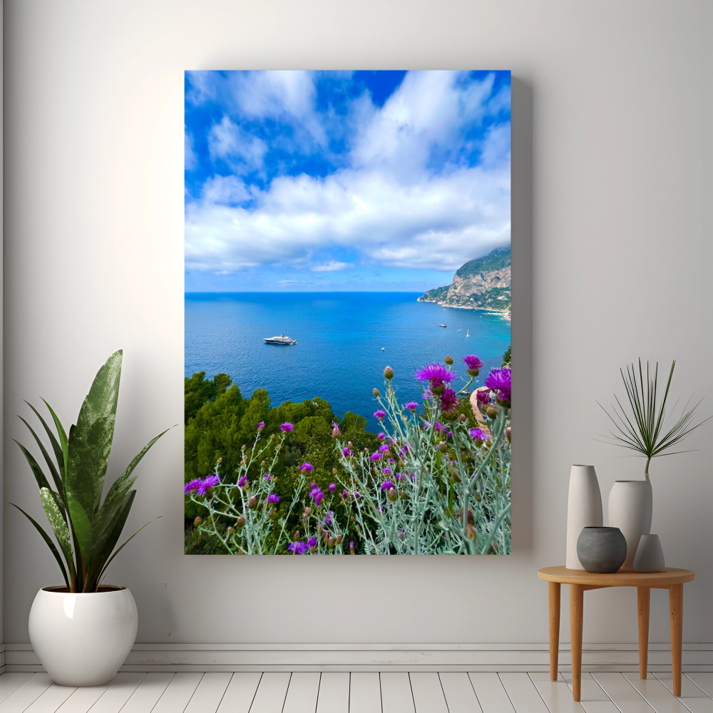 Canvas Belvedere di Punta Tragara in Spring with Sea and Flowers Capri