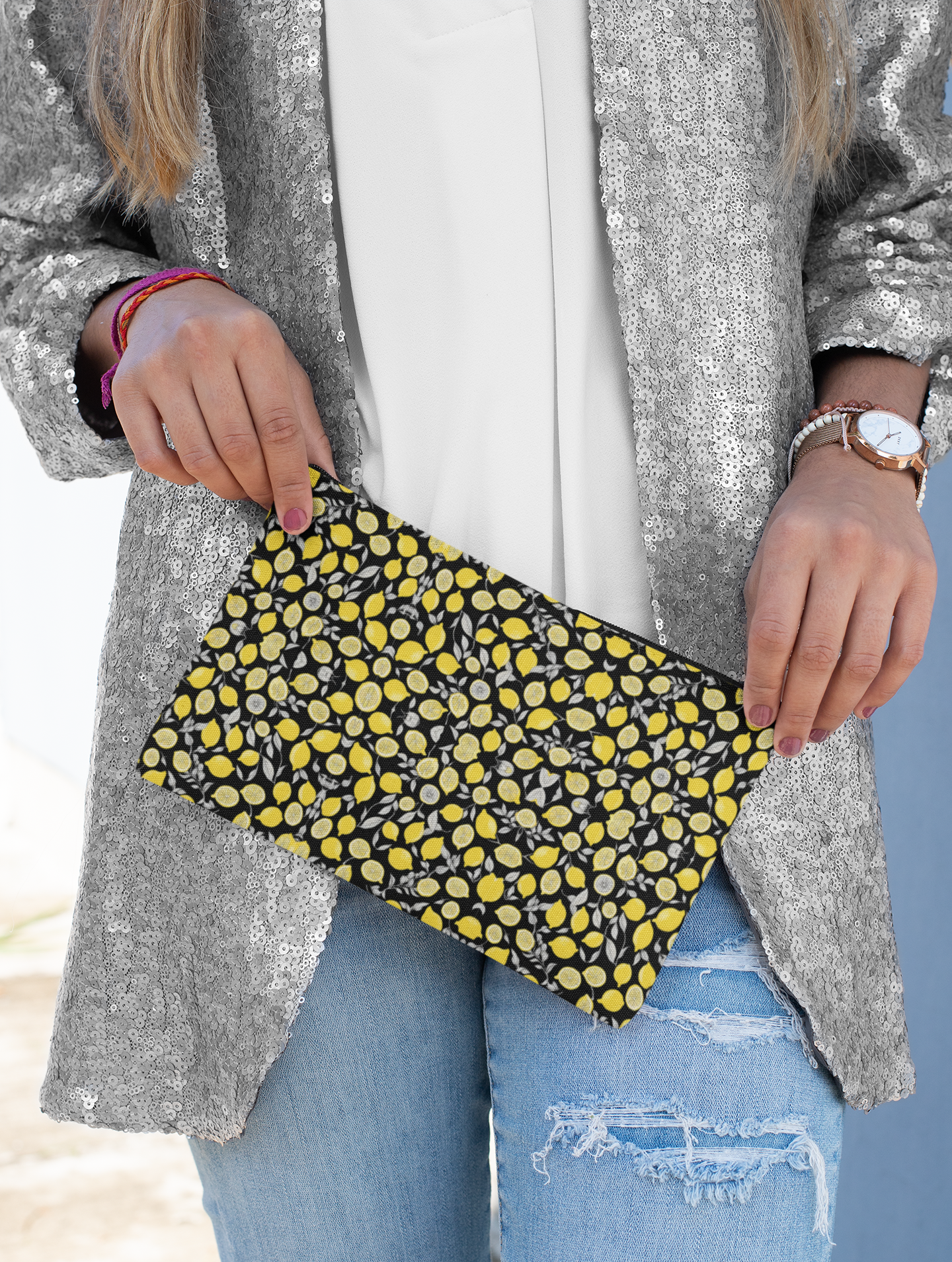 LEMON GRAY+BLACK CAPRI clutch bag