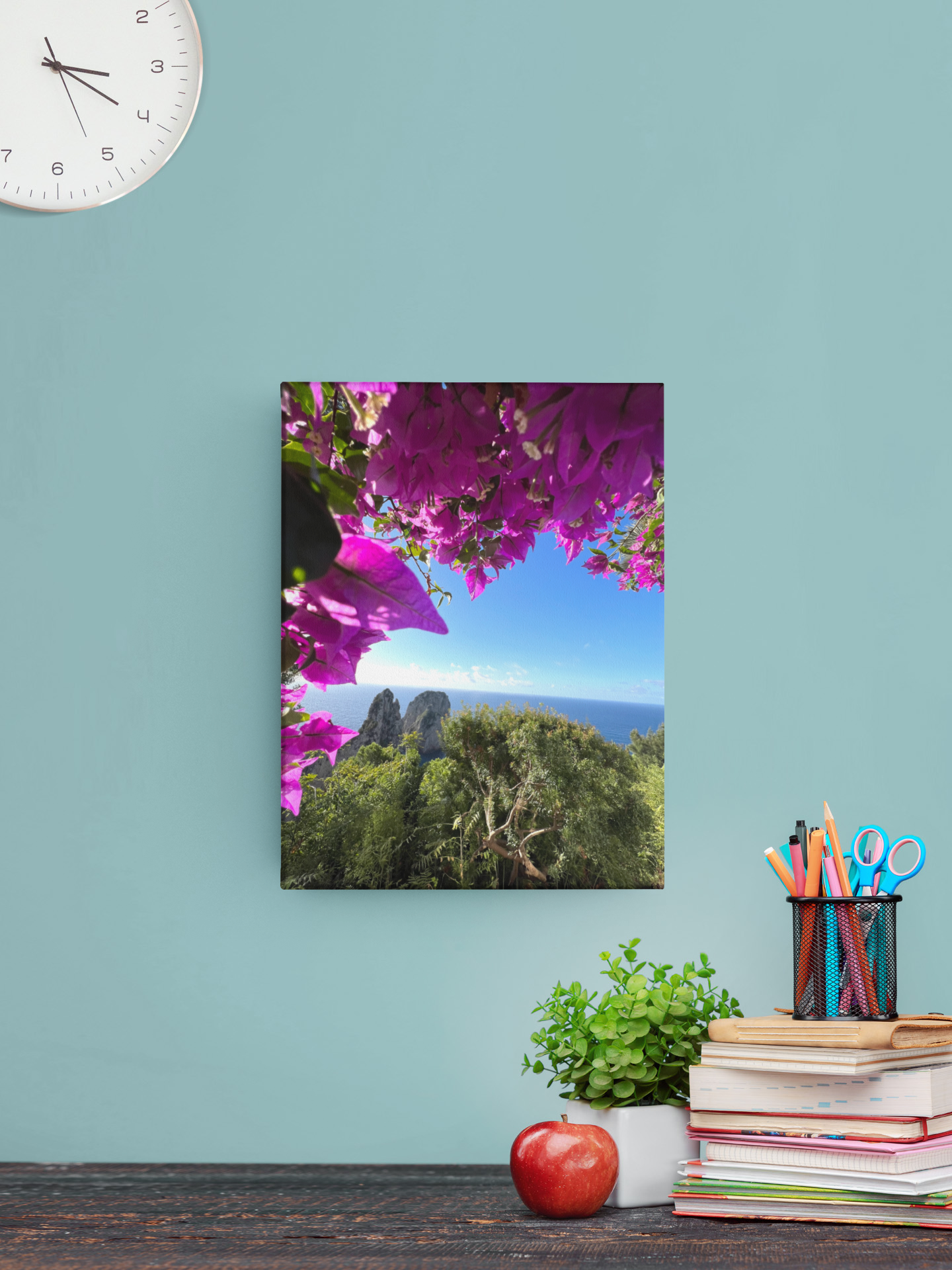 Canvas Faraglioni embraced by the Bougainvillea of ​​Capri