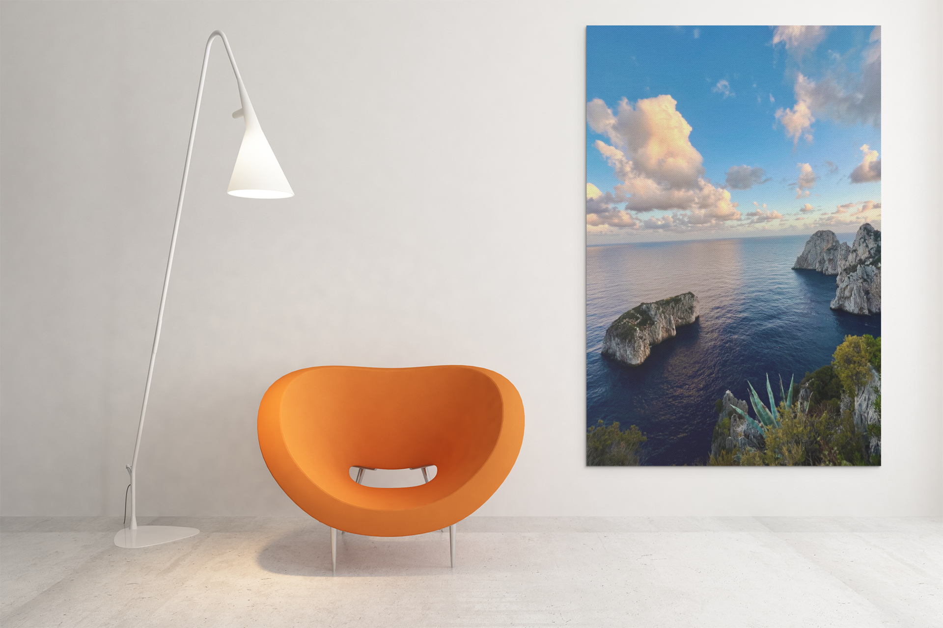 Canvas Faraglioni of Capri and Monacone Sunset Belvedere Sea