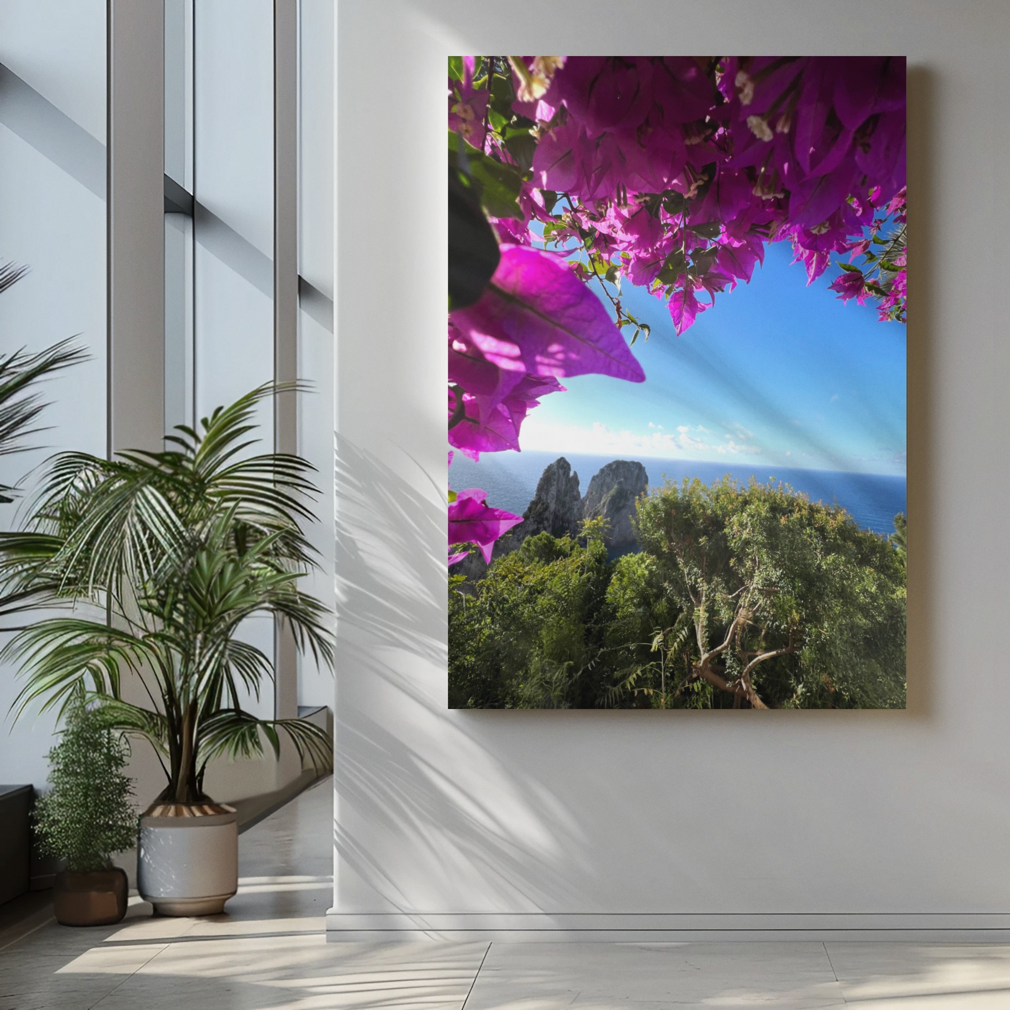 Canvas Faraglioni embraced by the Bougainvillea of ​​Capri