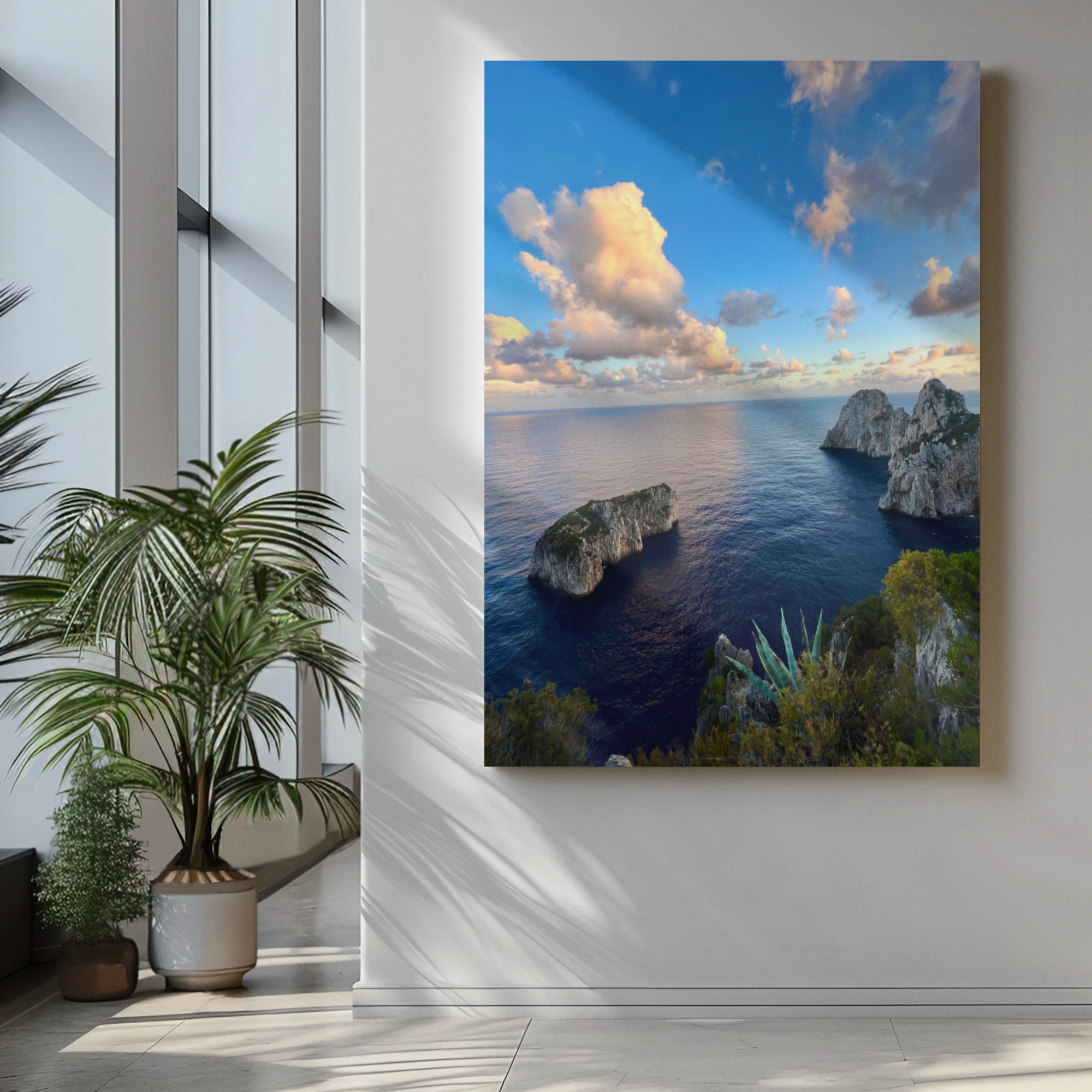 Canvas Faraglioni of Capri and Monacone Sunset Belvedere Sea