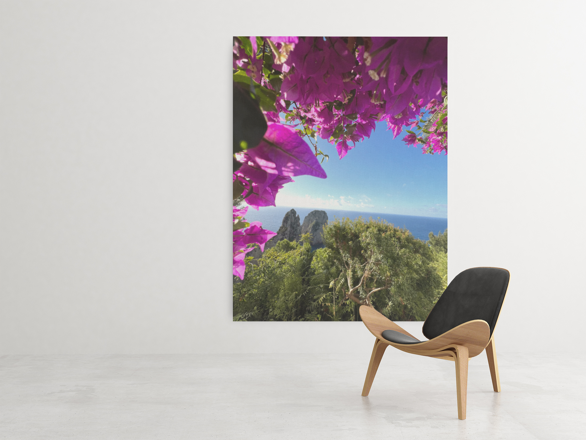 Canvas Faraglioni embraced by the Bougainvillea of ​​Capri