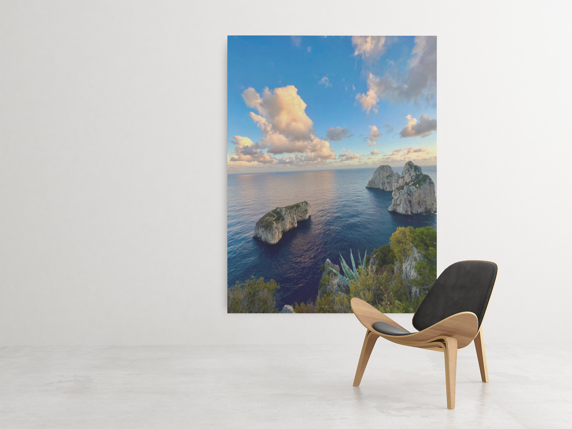 Canvas Faraglioni of Capri and Monacone Sunset Belvedere Sea