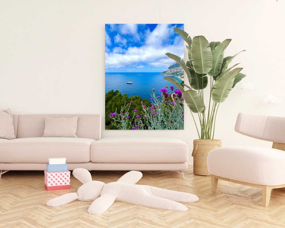 Canvas Belvedere di Punta Tragara in Spring with Sea and Flowers Capri