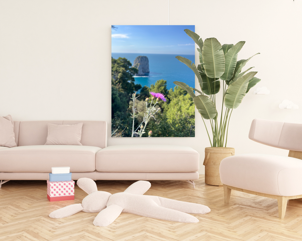 Canvas Faraglioni of Capri with Spring Flowers